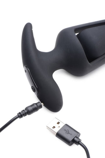 XR Brands - Ass Thumpers - Power Plug 7X Vibrating Hollow Butt Plug with Remote - Black - Stag Shop