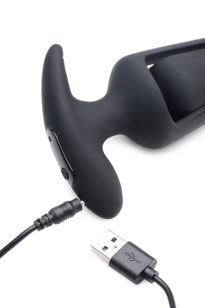 XR Brands - Ass Thumpers - Power Plug 7X Vibrating Hollow Butt Plug with Remote - Black - Stag Shop