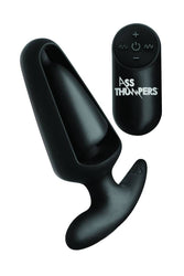 XR Brands - Ass Thumpers - Power Plug 7X Vibrating Hollow Butt Plug with Remote - Black - Stag Shop