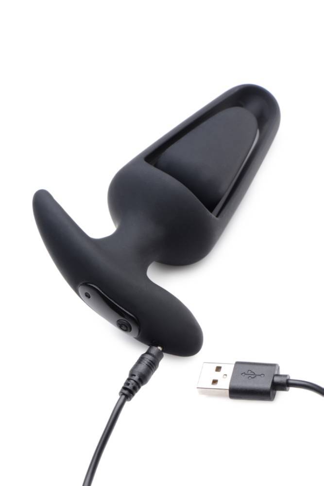 XR Brands - Ass Thumpers - Power Plug 7X Vibrating Hollow Butt Plug with Remote - Black - Stag Shop