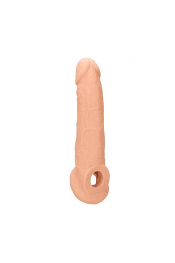 Shots Toys - Real Rock - 9 Inch Penis Sleeve with Ball Strap - Beige - Stag Shop