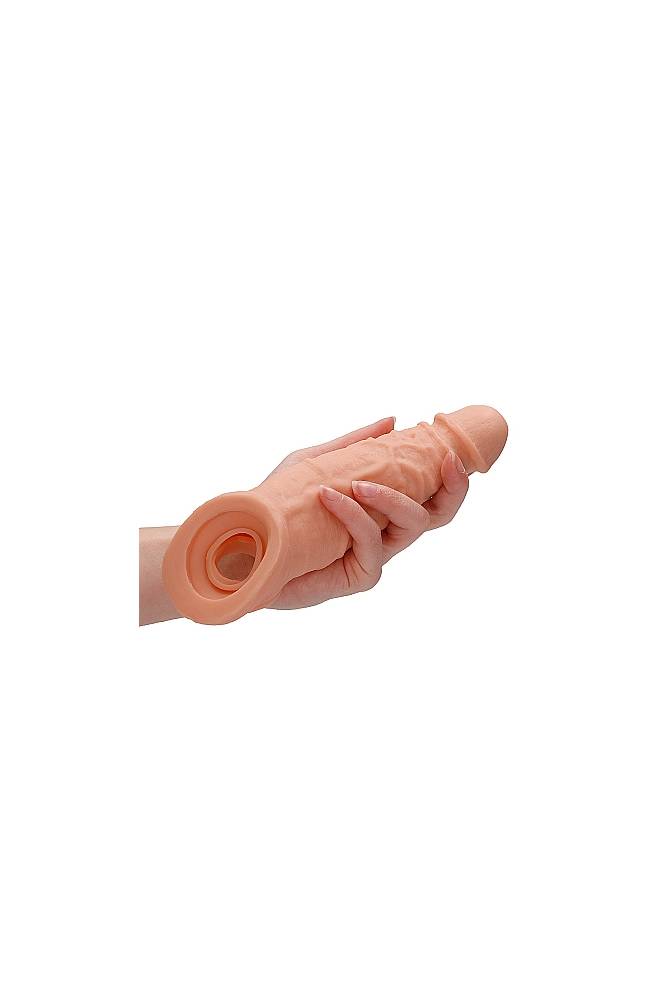 Shots Toys - Real Rock - 9 Inch Penis Sleeve with Ball Strap - Beige - Stag Shop