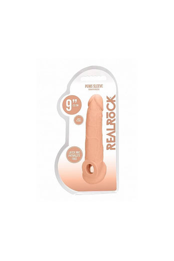 Shots Toys - Real Rock - 9 Inch Penis Sleeve with Ball Strap - Beige - Stag Shop