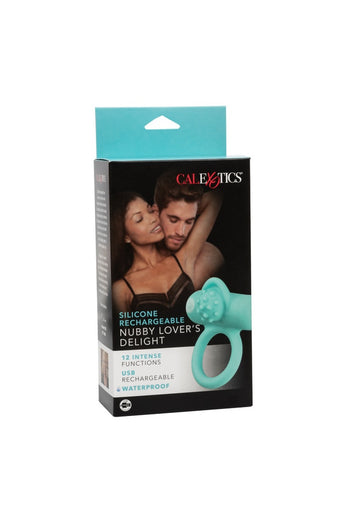 Cal Exotics -  Silicone Rechargeable Nubby Lover’s Delight Cock Ring - Blue - Stag Shop