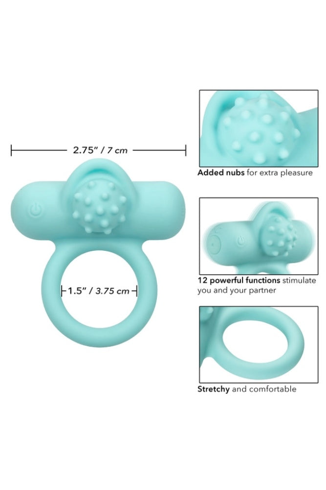 Cal Exotics -  Silicone Rechargeable Nubby Lover’s Delight Cock Ring - Blue - Stag Shop