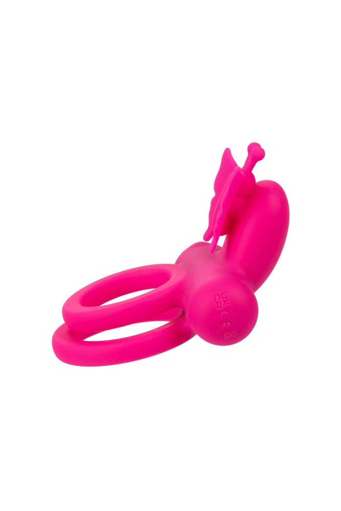 Cal Exotics - Silicone Rechargeable Dual Butterfly Cock Ring - Pink - Stag Shop