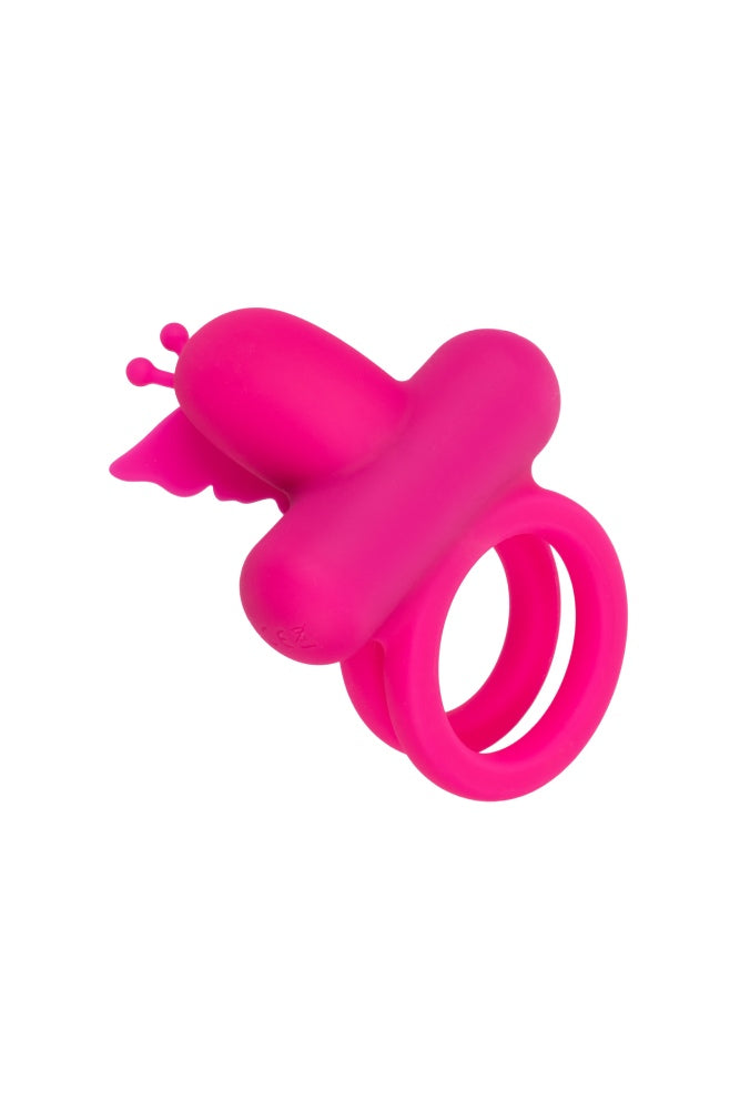 Cal Exotics - Silicone Rechargeable Dual Butterfly Cock Ring - Pink - Stag Shop