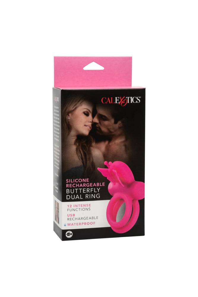 Cal Exotics - Silicone Rechargeable Dual Butterfly Cock Ring - Pink - Stag Shop
