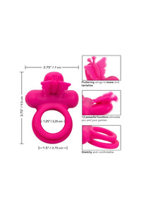 Thumbnail for Cal Exotics - Silicone Rechargeable Dual Butterfly Cock Ring - Pink - Stag Shop