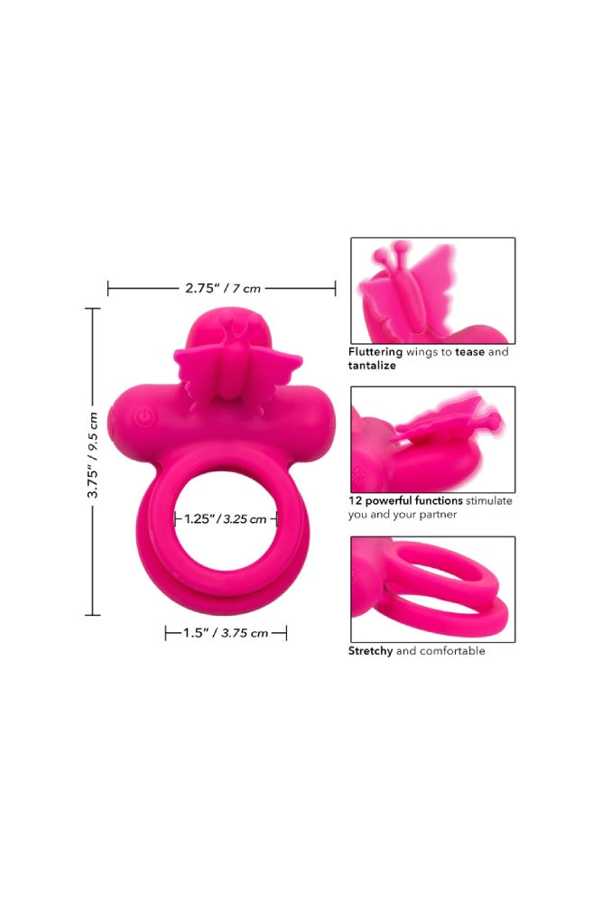 Cal Exotics - Silicone Rechargeable Dual Butterfly Cock Ring - Pink - Stag Shop