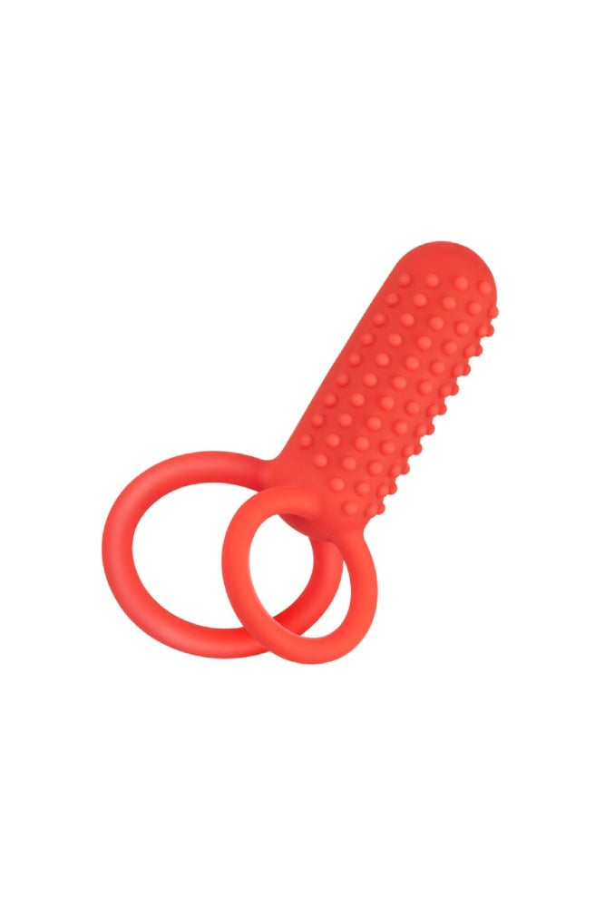Cal Exotics - Silicone Rechargeable Vertical Dual Enhancer Cock Ring - Red - Stag Shop