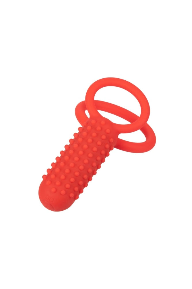 Cal Exotics - Silicone Rechargeable Vertical Dual Enhancer Cock Ring - Red - Stag Shop