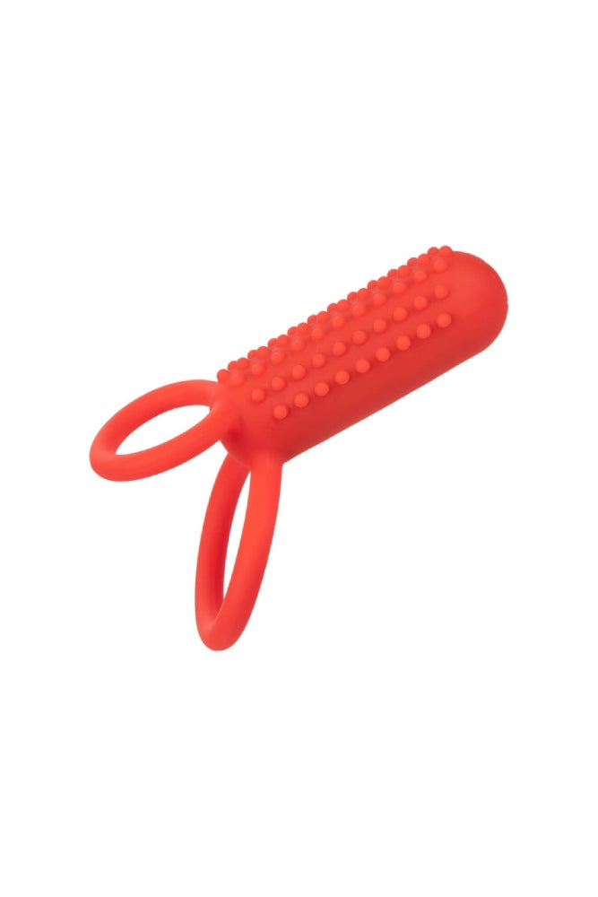 Cal Exotics - Silicone Rechargeable Vertical Dual Enhancer Cock Ring - Red - Stag Shop