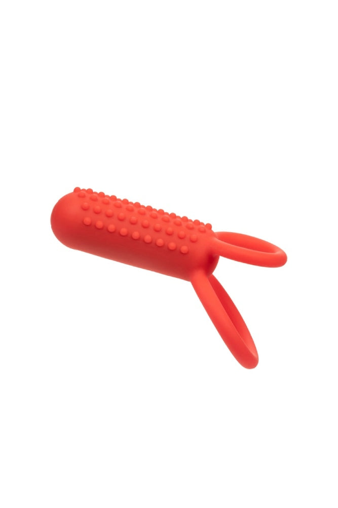Cal Exotics - Silicone Rechargeable Vertical Dual Enhancer Cock Ring - Red - Stag Shop