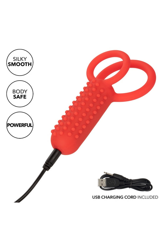 Cal Exotics - Silicone Rechargeable Vertical Dual Enhancer Cock Ring - Red - Stag Shop