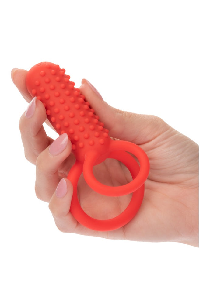 Cal Exotics - Silicone Rechargeable Vertical Dual Enhancer Cock Ring - Red - Stag Shop