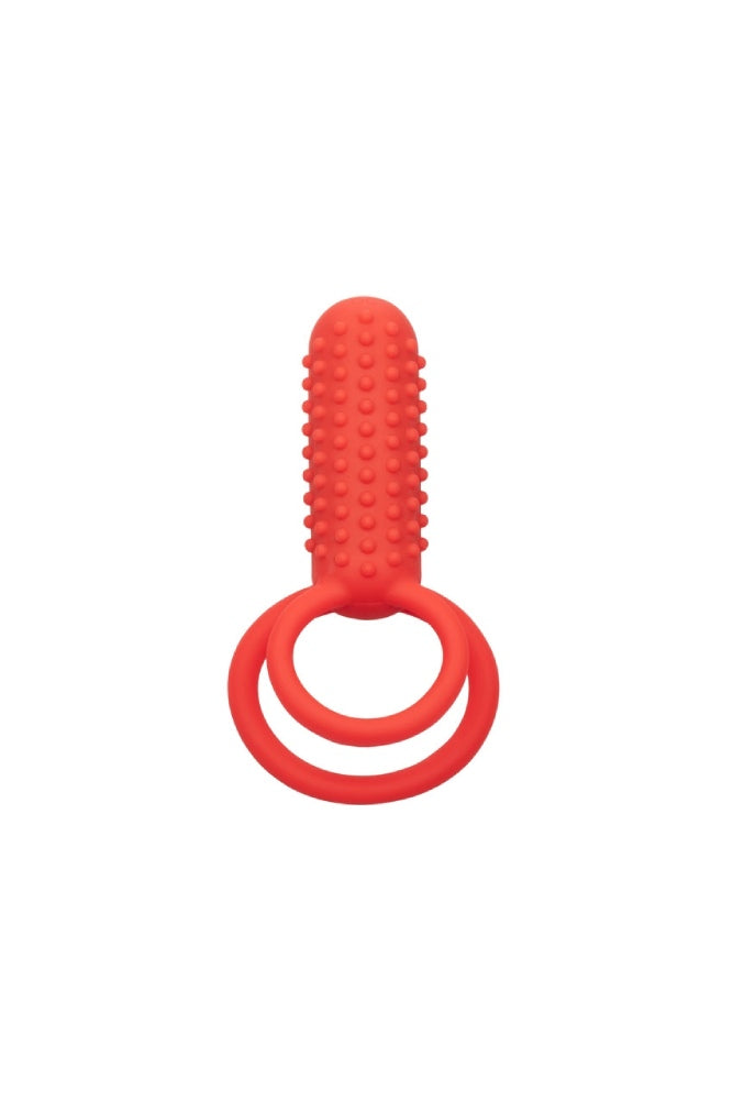 Cal Exotics - Silicone Rechargeable Vertical Dual Enhancer Cock Ring - Red - Stag Shop