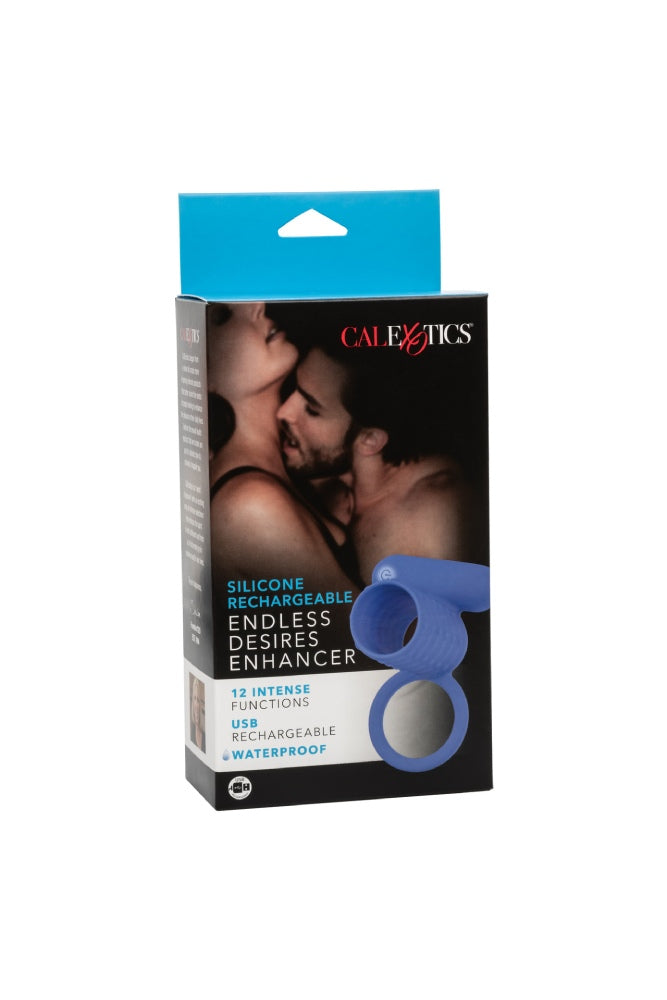 Cal Exotics - Silicone Rechargeable Endless Desires Enhancer Cock Ring - Blue - Stag Shop