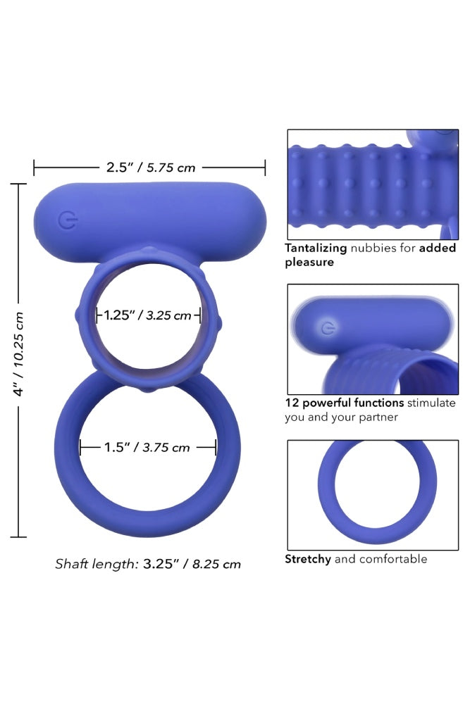 Cal Exotics - Silicone Rechargeable Endless Desires Enhancer Cock Ring - Blue - Stag Shop