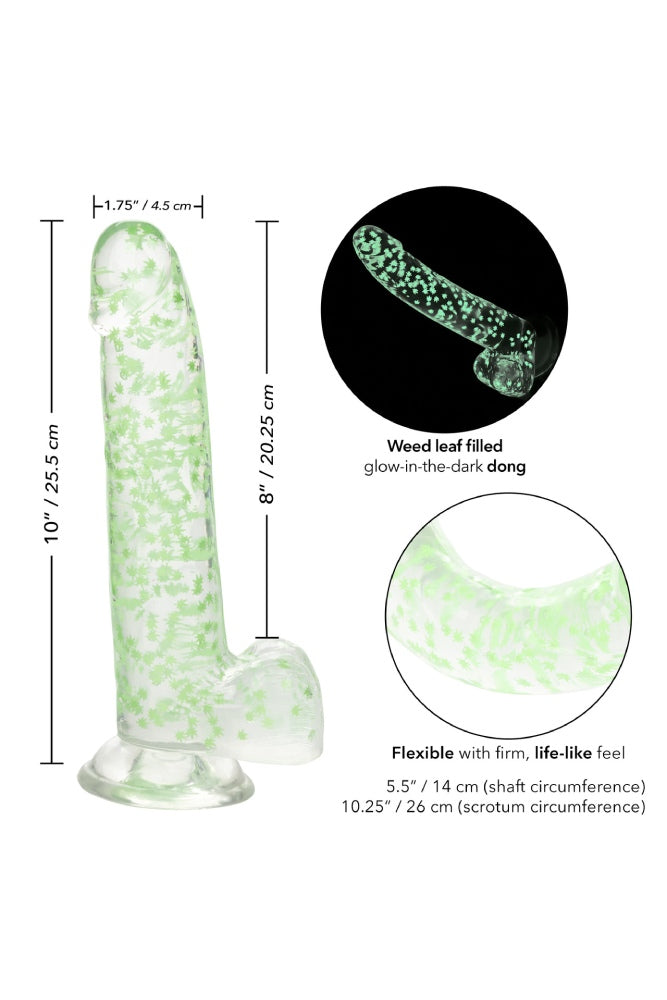 Cal Exotics - Naughty Bits - I Leaf Dick Glow-In-The-Dark Weed Leaf Dildo - Clear/Green - Stag Shop