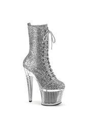 Pleaser USA - Spectator 7'' Spike Heel Platform Lace up Ankle Boot - Silver - Stag Shop