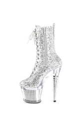 Pleaser USA - Spectator 7'' Spike Heel Platform Lace up Ankle Boot - Silver - Stag Shop