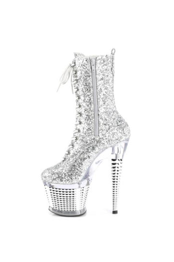 Pleaser USA - Spectator 7'' Spike Heel Platform Lace up Ankle Boot - Silver - Stag Shop