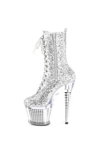 Thumbnail for Pleaser USA - Spectator 7'' Spike Heel Platform Lace up Ankle Boot - Silver - Stag Shop