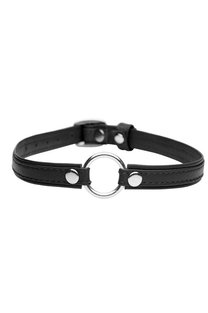 XR Brands - Master Series - Sex Pet Slim Black Leather Collar with O-Ring - Stag Shop
