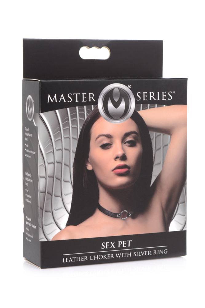 XR Brands - Master Series - Sex Pet Slim Black Leather Collar with O-Ring - Stag Shop