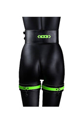 Ouch by Shots Toys - Thigh Cuffs with Belt and Handcuffs - Glow in the Dark - Stag Shop