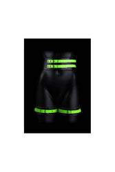 Ouch by Shots Toys - Thigh Cuffs with Belt and Handcuffs - Glow in the Dark - Stag Shop