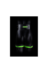 Ouch by Shots Toys - Thigh Cuffs with Belt and Handcuffs - Glow in the Dark - Stag Shop