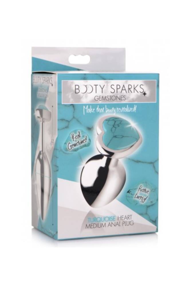 XR Brands - Booty Sparks - Turquoise Heart Shaped Butt Plug - Medium - Stag Shop