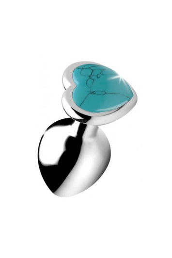 XR Brands - Booty Sparks - Turquoise Heart Shaped Butt Plug - Medium - Stag Shop