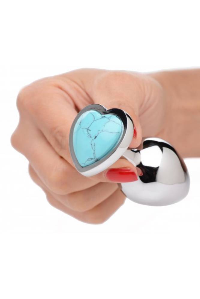 XR Brands - Booty Sparks - Turquoise Heart Shaped Butt Plug - Medium - Stag Shop
