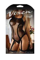 Fantasy Lingerie - V763 - Edge of Seduction Teddy with Leg Harness - Black - Stag Shop