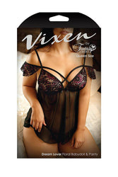 Fantasy Lingerie - V769Q - Dream Lover Floral Babydoll & Panty - Black/Pink - Queen Size - Stag Shop