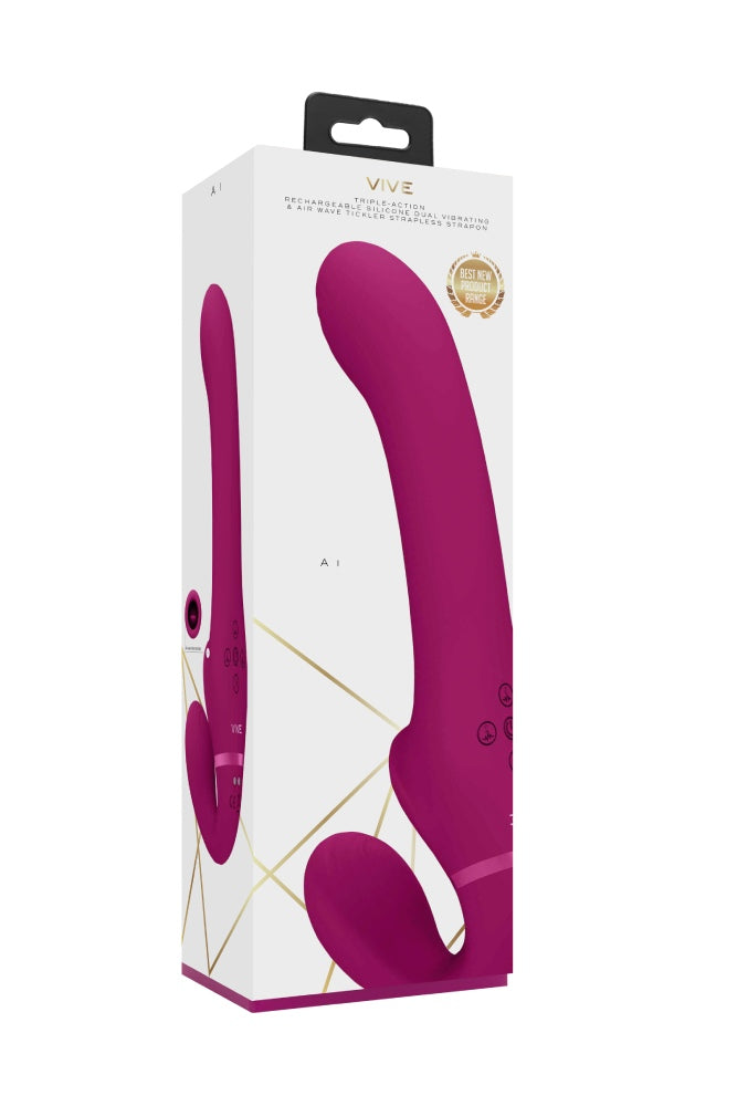 Shots Toys - VIVE - Ai Dual Vibrating & Air Wave Tickler Strapless Strap On - Pink - Stag Shop