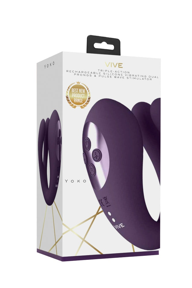 Shots Toys - VIVE - Yoko Dual Prong Vibrator with Clitoral Pulse Wave - Purple - Stag Shop