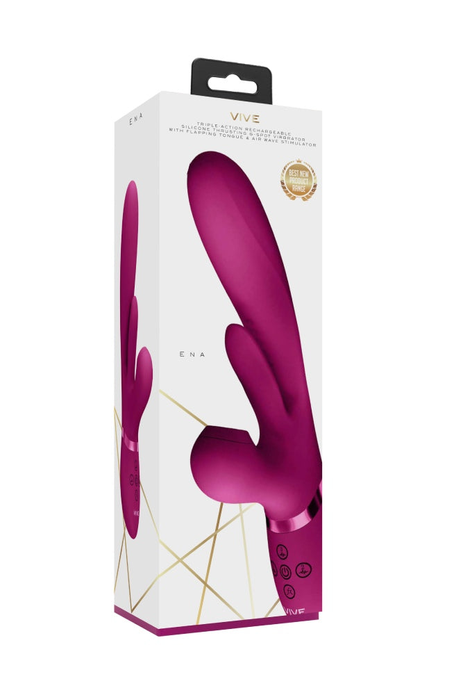 Shots Toys - VIVE - Ena Thrusting Vibrator with Flapping Tongue & Air Wave Stimulator - Pink - Stag Shop