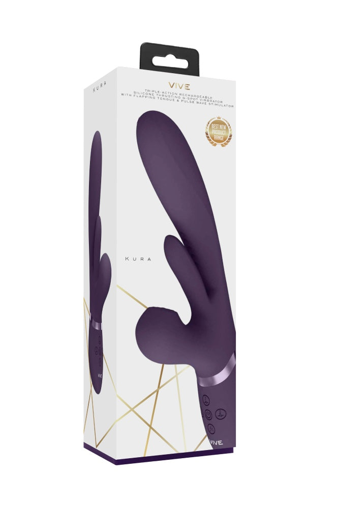 Shots Toys VIVE Kura Thrusting Vibrator with Flapping Tongue Air Wave Stimulator Purple