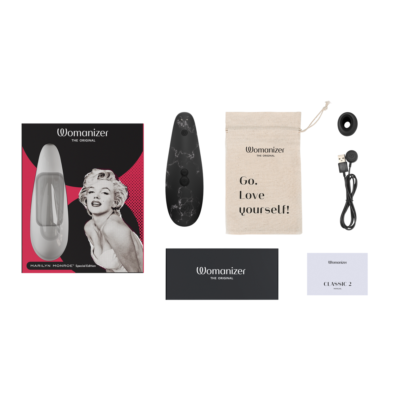 Womanizer - Marilyn Monroe x Womanizer Classic 2 Clitoral Stimulator - Black - Stag Shop