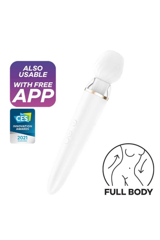 Satisfyer - Double Wand-er - Massage Wand & Attachments - White/Gold - Stag Shop