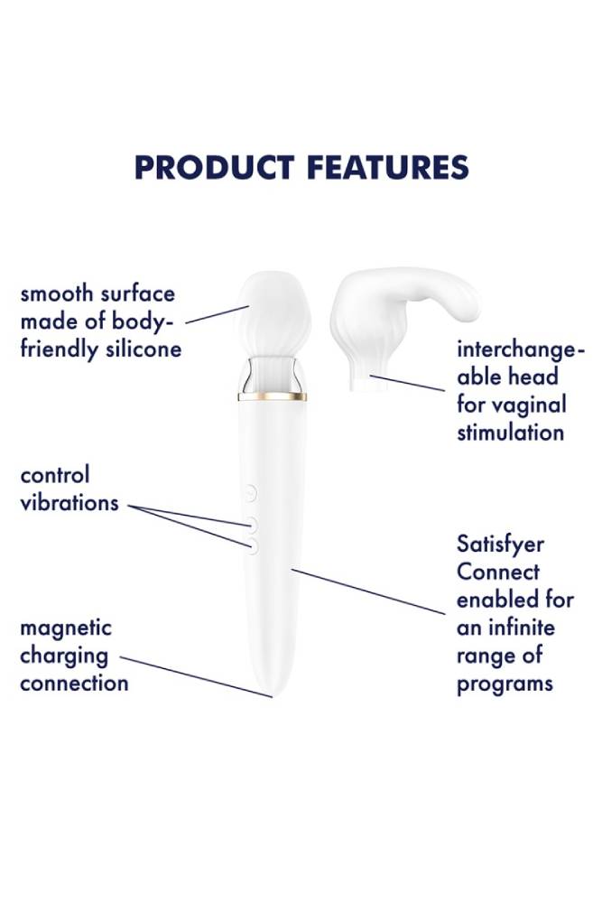 Satisfyer - Double Wand-er - Massage Wand & Attachments - White/Gold - Stag Shop