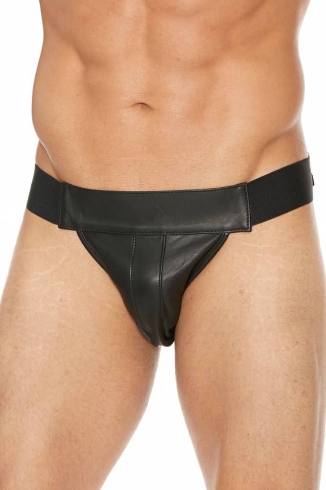 Ouch by Shots Toys - Premium Leather Jock Strap - Black - Stag Shop