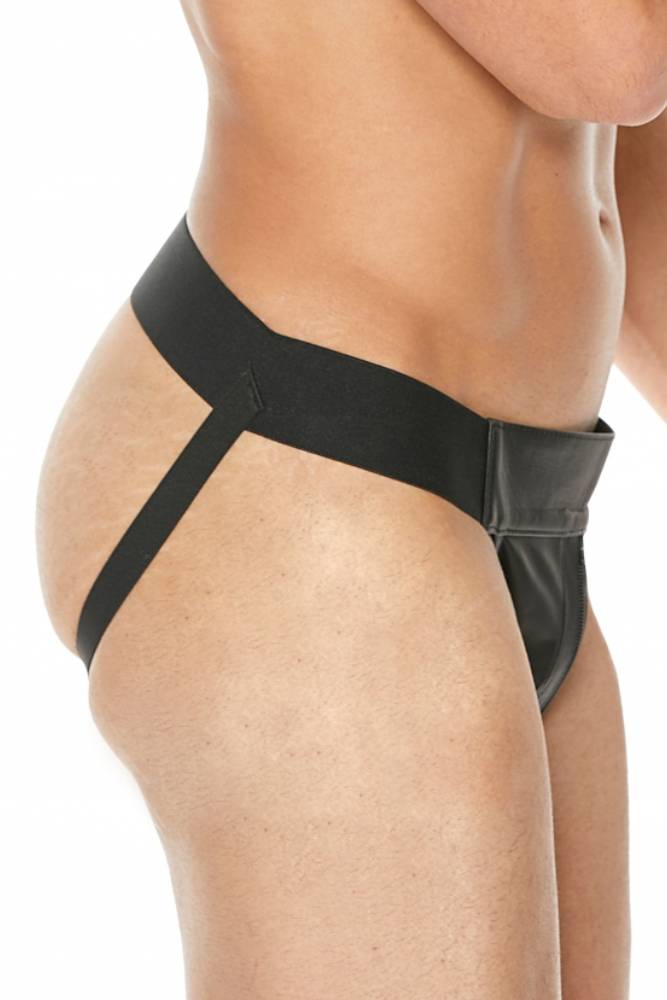Ouch by Shots Toys - Premium Leather Jock Strap  - Black - Stag Shop