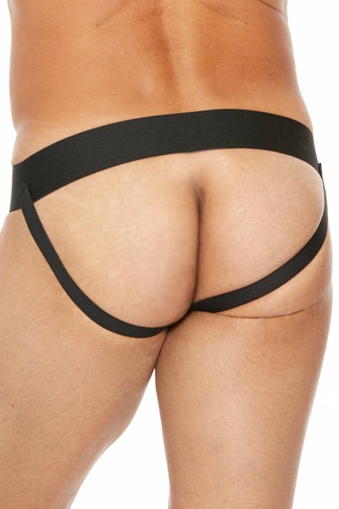 Ouch by Shots Toys - Premium Leather Zipper Front Jock Strap - Black - Stag Shop