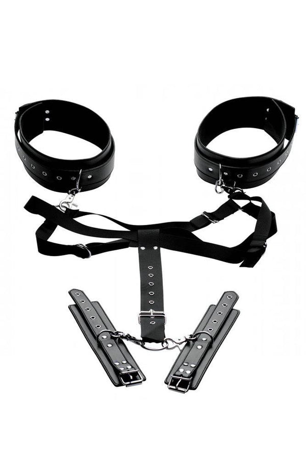 XR Brands - Acquire Easy Access Thigh Harness With Wrist Cuffs - Black - Stag Shop