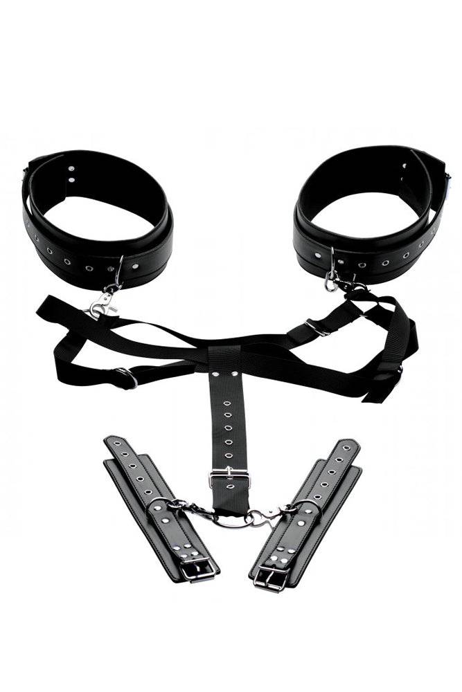 XR Brands - Acquire Easy Access Thigh Harness With Wrist Cuffs - Black - Stag Shop